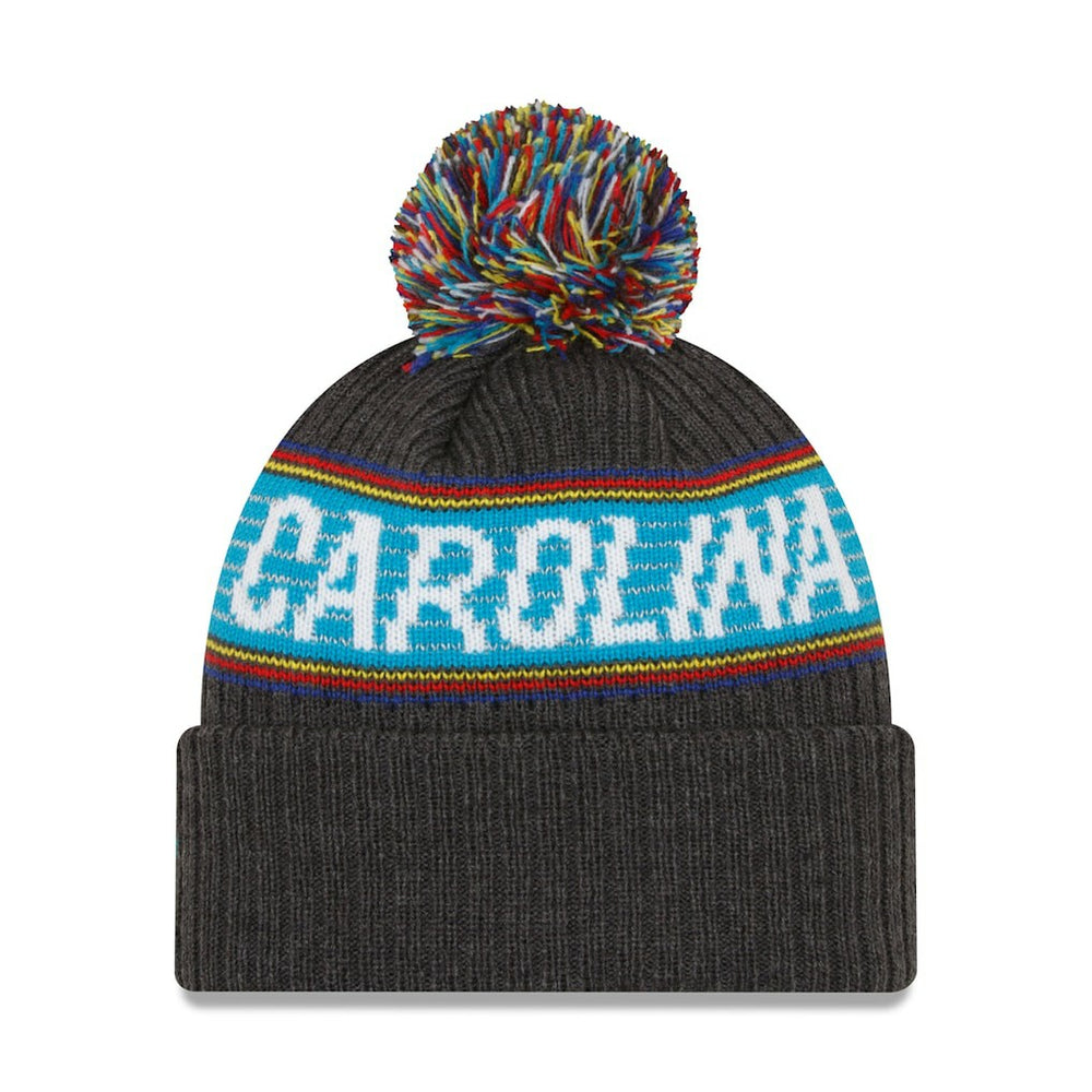 Carolina Panthers New Era 2022 Greg Olsen x Atrium Health Levine Children's Hospital Pom Knit Hat - Heather Charcoal Hats