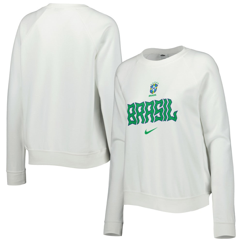 Brazil National Team Women's Lockup Varsity Tri-Blend Raglan Pullover Sweatshirt White - Nike on sale