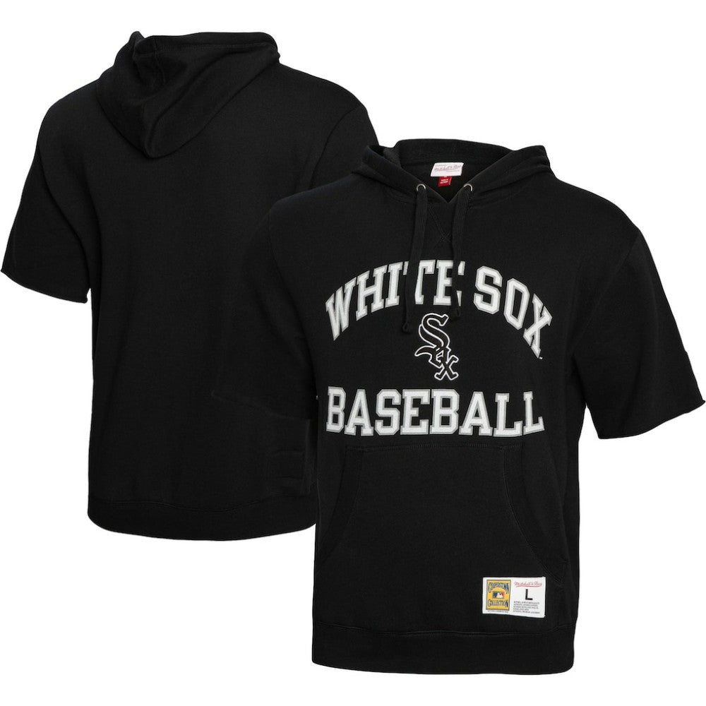 Chicago White Sox Mitchell & Ness Cooperstown Collection Washed Fleece Pullover Short Sleeve Hoodie - Black Hoodies