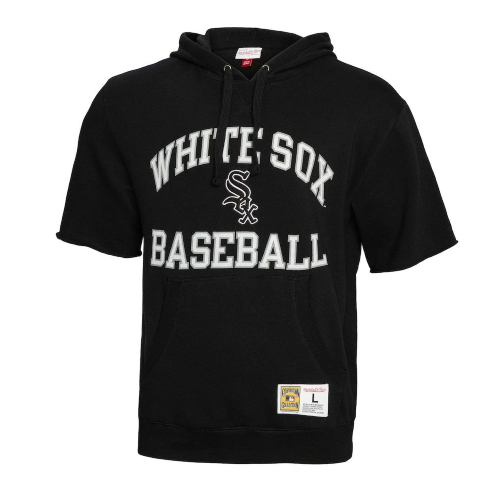 Chicago White Sox Mitchell & Ness Cooperstown Collection Washed Fleece Pullover Short Sleeve Hoodie - Black Hoodies