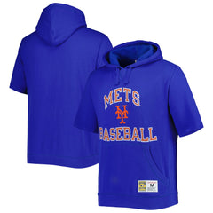 New York Mets Mitchell & Ness Cooperstown Collection Washed Fleece Pullover Short Sleeve Hoodie - Royal Hoodies