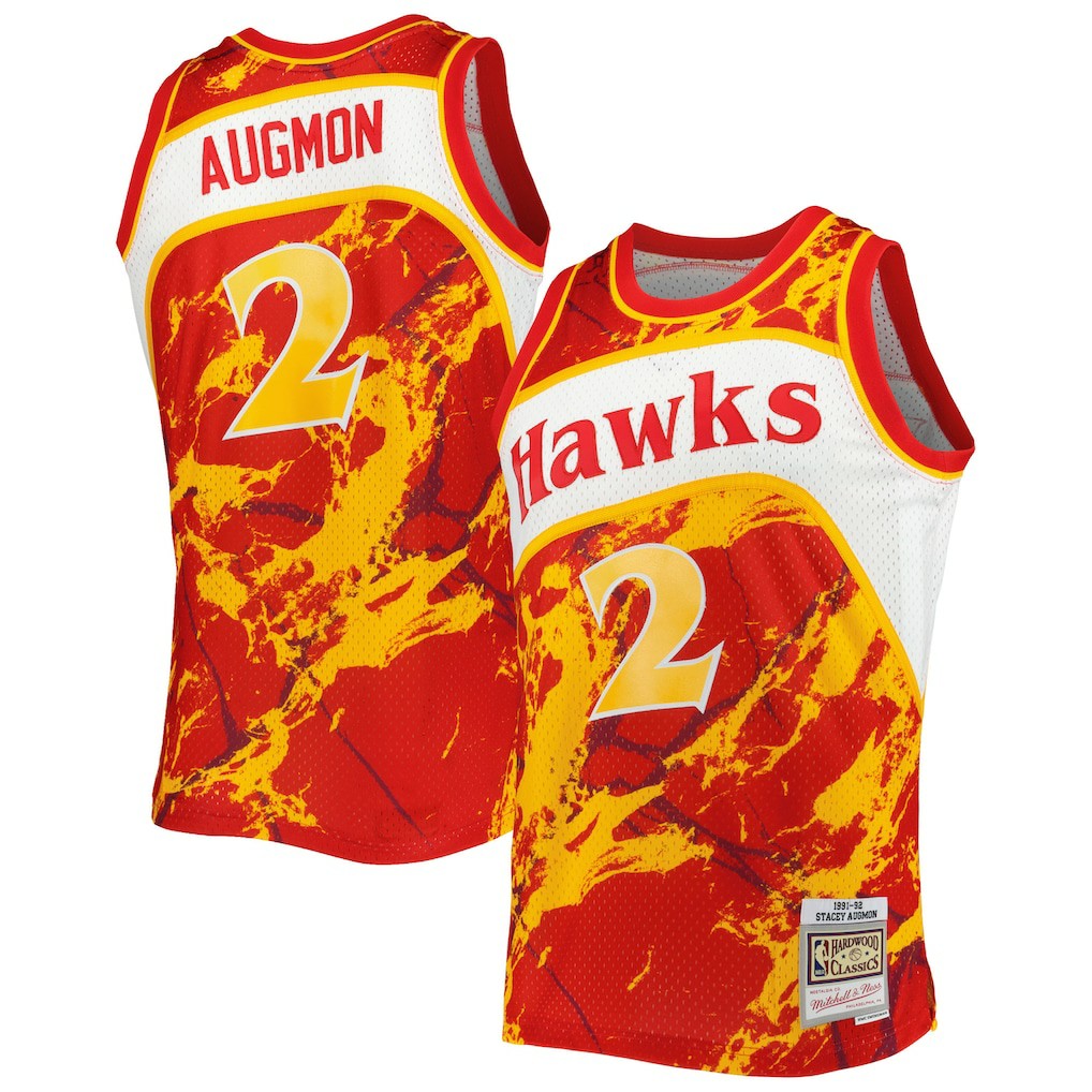 Stacey Augmon Atlanta Hawks 1991/92 Hardwood Classics Marble Swingman Jersey Red - Mitchell & Ness