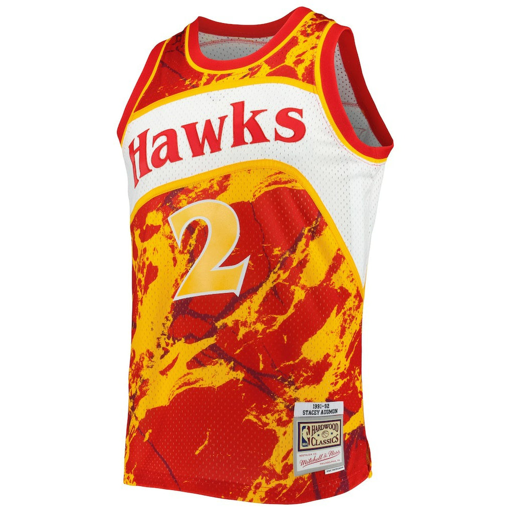 Stacey Augmon Atlanta Hawks 1991/92 Hardwood Classics Marble Swingman Jersey Red - Mitchell & Ness