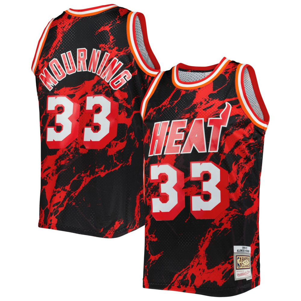 Alonzo Mourning Miami Heat 1996/97 Hardwood Classics Marble Swingman Jersey Black - Mitchell & Ness
