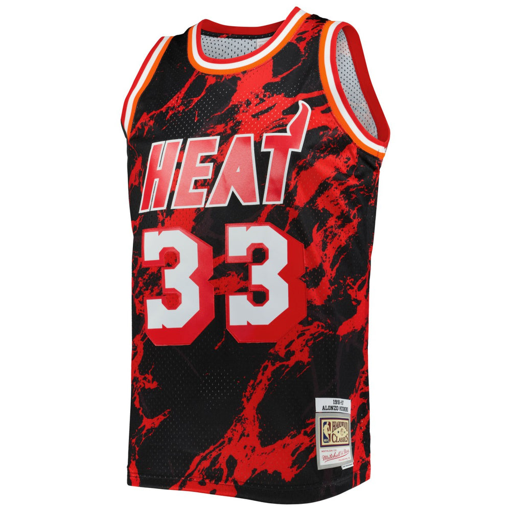 Alonzo Mourning Miami Heat 1996/97 Hardwood Classics Marble Swingman Jersey Black - Mitchell & Ness