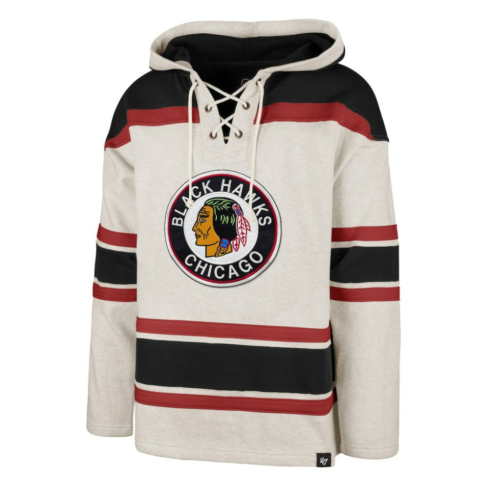 Chicago Blackhawks '47 Rockaway Lace-Up Pullover Hoodie - Oatmeal | US 4993240