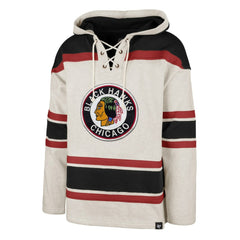 Chicago Blackhawks '47 Rockaway Lace-Up Pullover Hoodie - Oatmeal | US 4993240