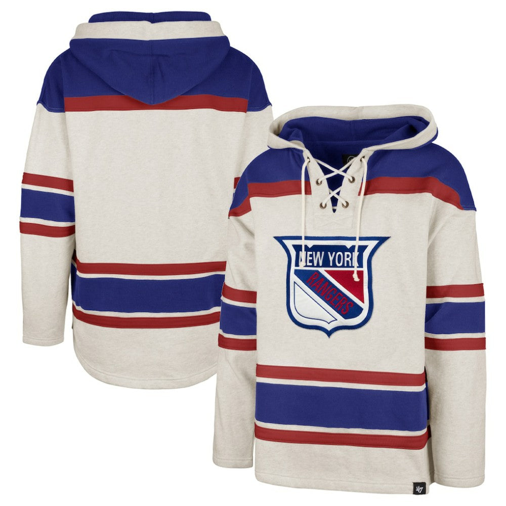 New York Rangers '47 Rockaway Lace-Up Pullover Hoodie - Oatmeal | US 4993245