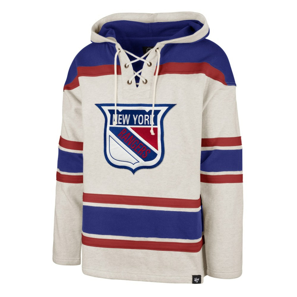 New York Rangers '47 Rockaway Lace-Up Pullover Hoodie - Oatmeal | US 4993245