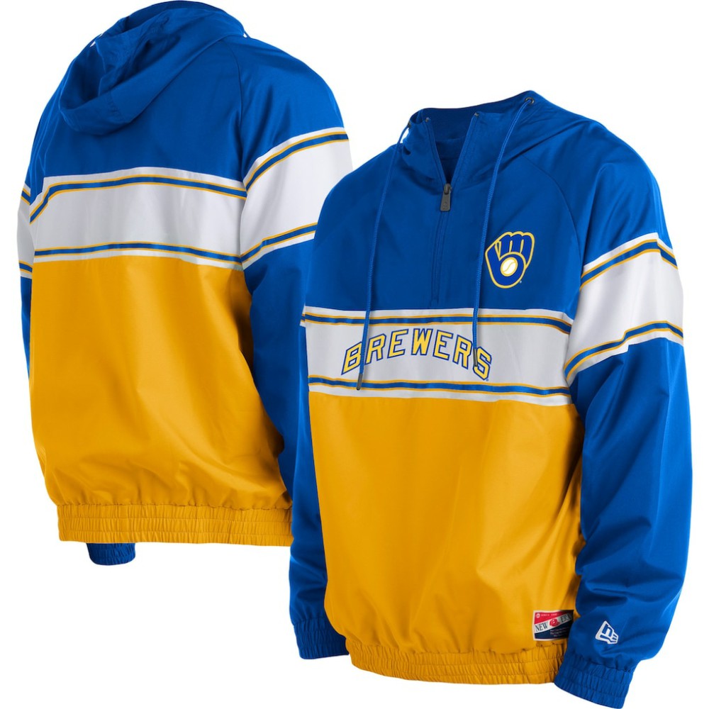 Milwaukee Brewers New Era Ripstop Raglan Quarter-Zip Hoodie - Royal Hoodies