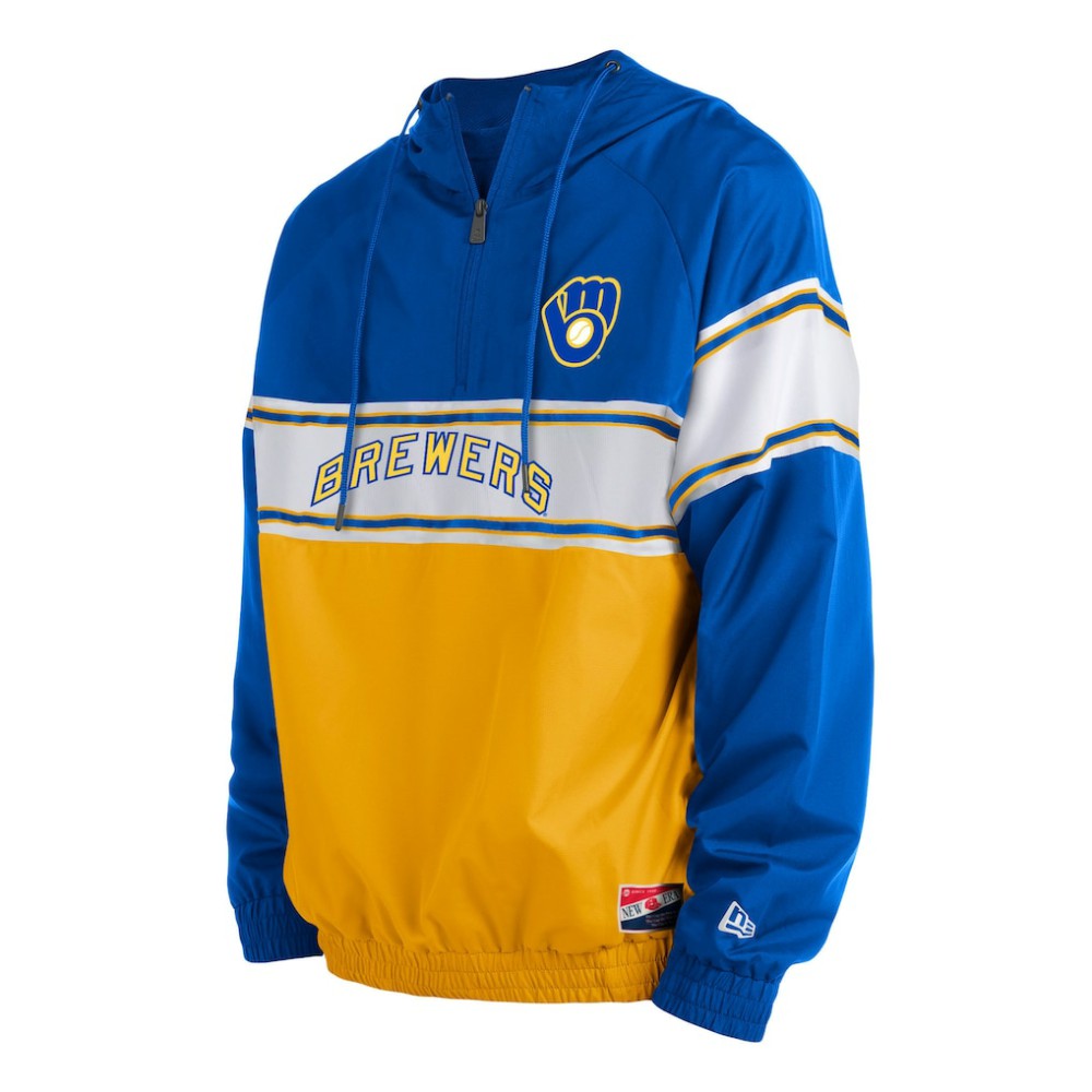 Milwaukee Brewers New Era Ripstop Raglan Quarter-Zip Hoodie - Royal Hoodies