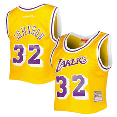 Magic Johnson Los Angeles Lakers Women's 1984 Hardwood Classics Crop Player Tank Top Gold - Mitchell & Ness outlet