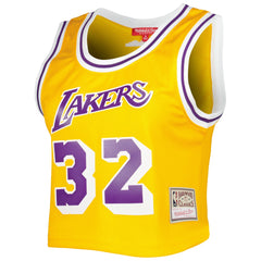 Magic Johnson Los Angeles Lakers Women's 1984 Hardwood Classics Crop Player Tank Top Gold - Mitchell & Ness outlet