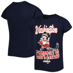 Washington Capitals Girls Youth Mickey Mouse Go Team Go T-Shirt - Navy | US 4994879