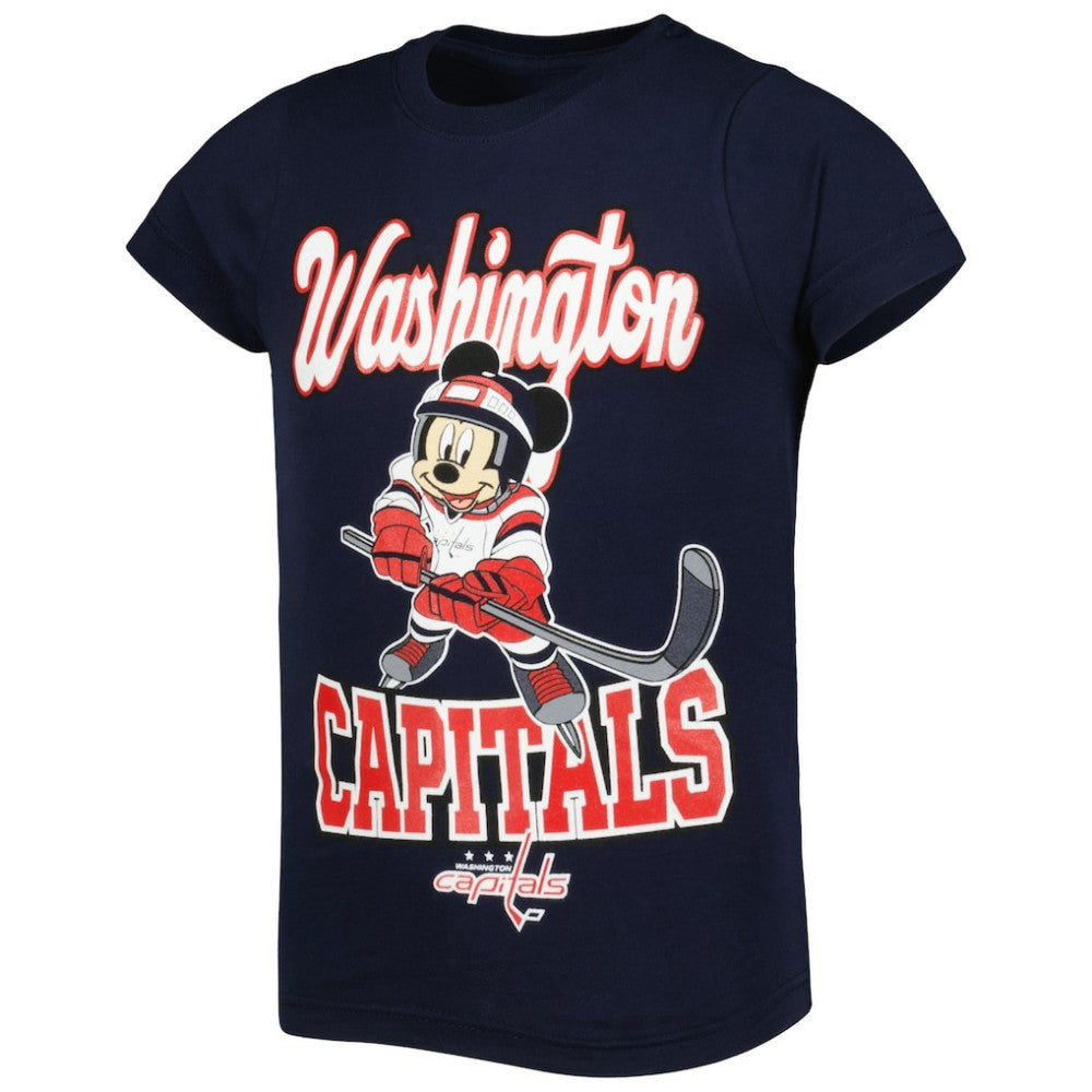 Washington Capitals Girls Youth Mickey Mouse Go Team Go T-Shirt - Navy | US 4994879