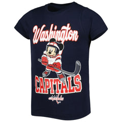 Washington Capitals Girls Youth Mickey Mouse Go Team Go T-Shirt - Navy | US 4994879