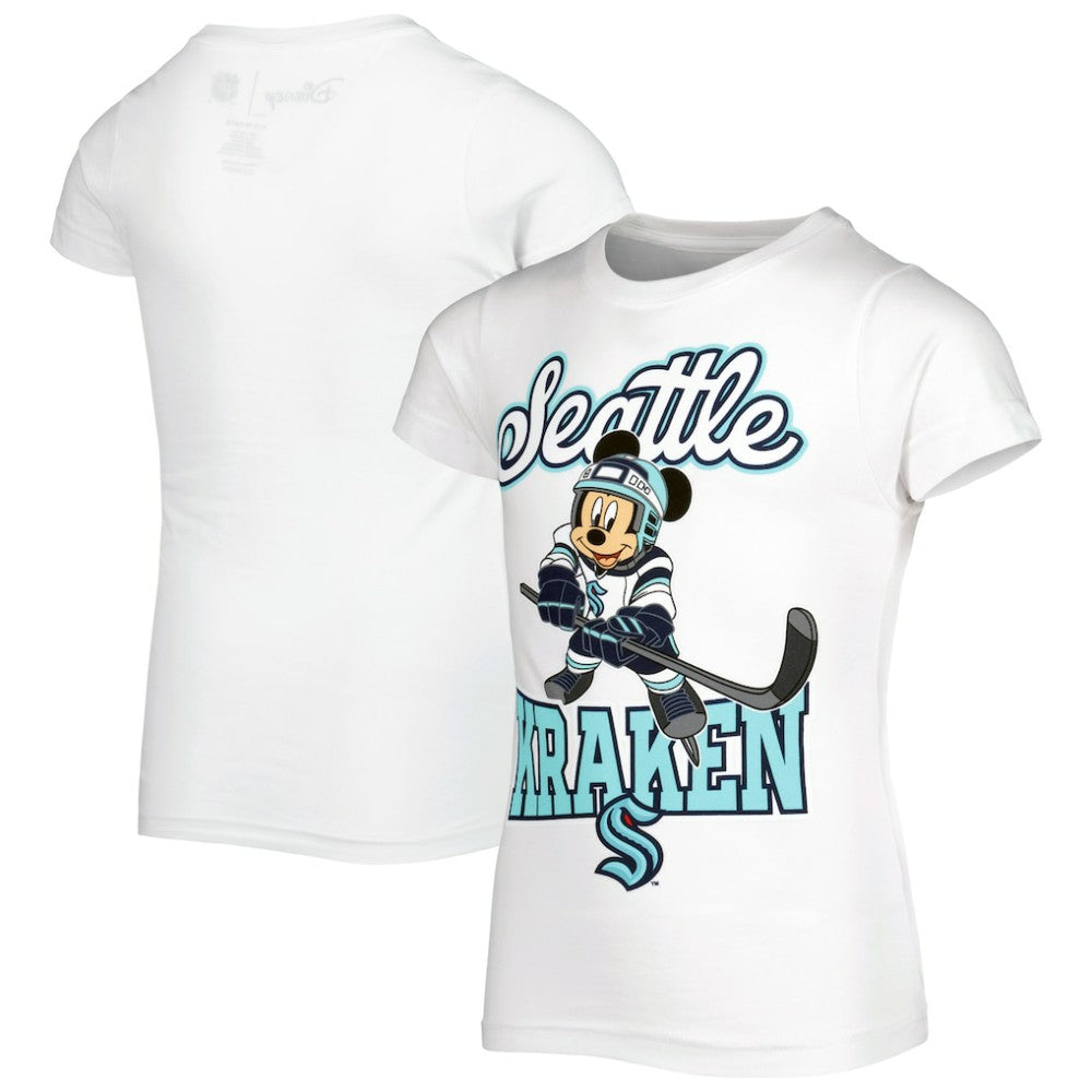 Seattle Kraken Girls Youth Mickey Mouse Go Team Go T-Shirt - White | US 4994887