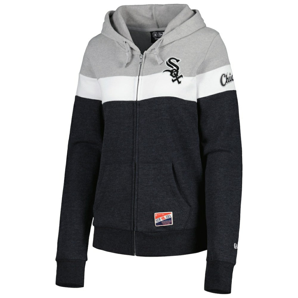 Chicago White Sox New Era Women's Colorblock Full-Zip Hoodie Jacket - Heather Black Jackets