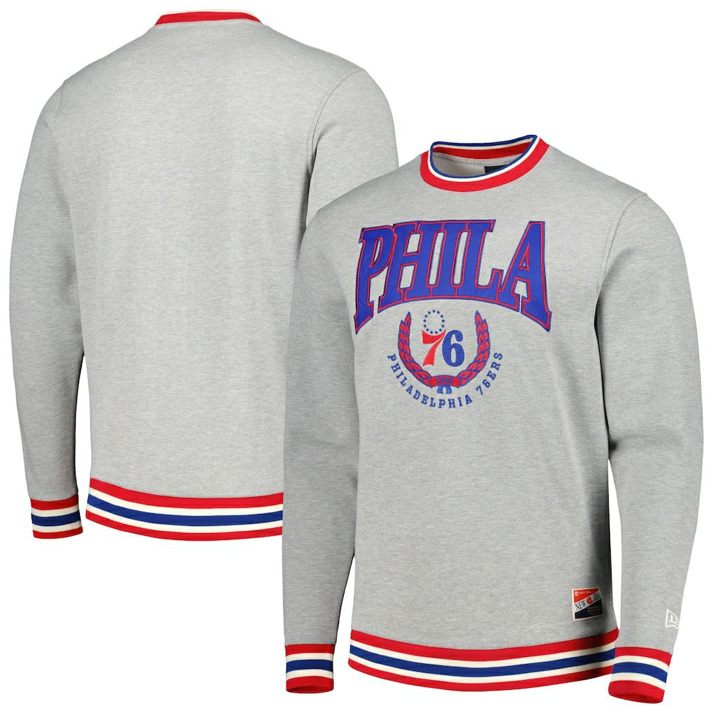 Philadelphia 76ers Unisex Vintage Throwback Crew Sweatshirt Heather Gray - New Era