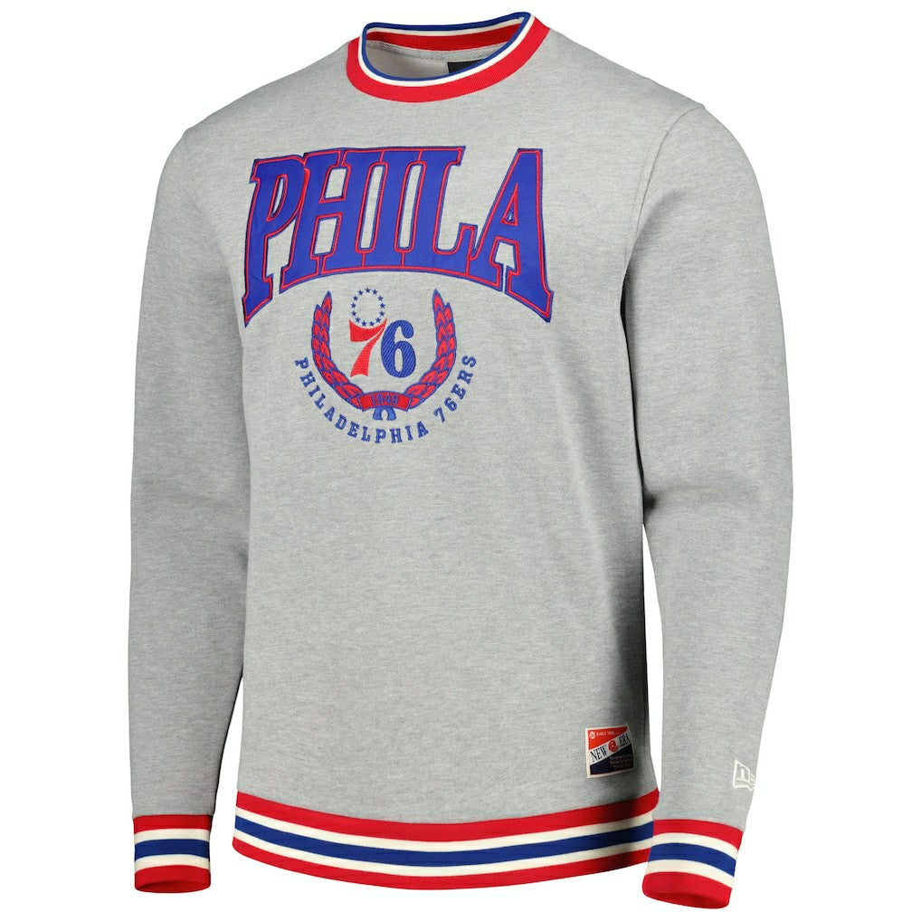 Philadelphia 76ers Unisex Vintage Throwback Crew Sweatshirt Heather Gray - New Era