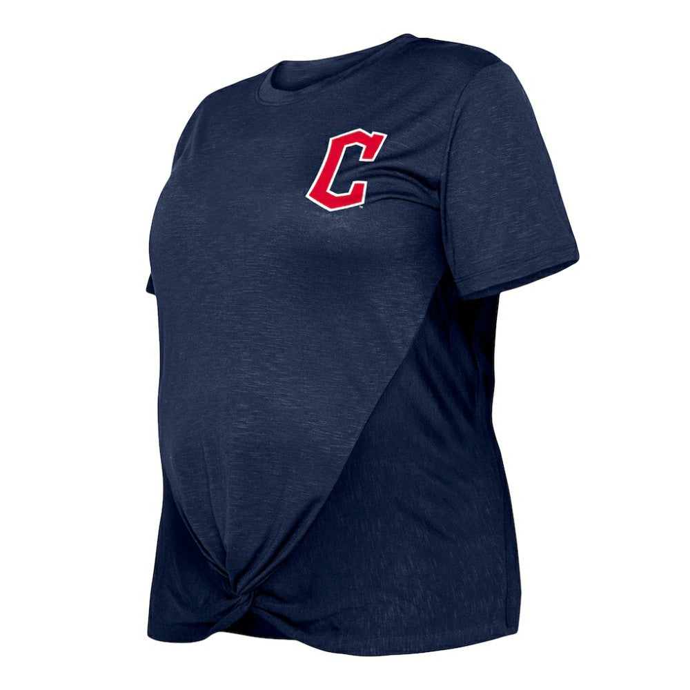 Cleveland Guardians New Era Women's Plus Size Two-Hit Front Knot T-Shirt - Navy T-shirts
