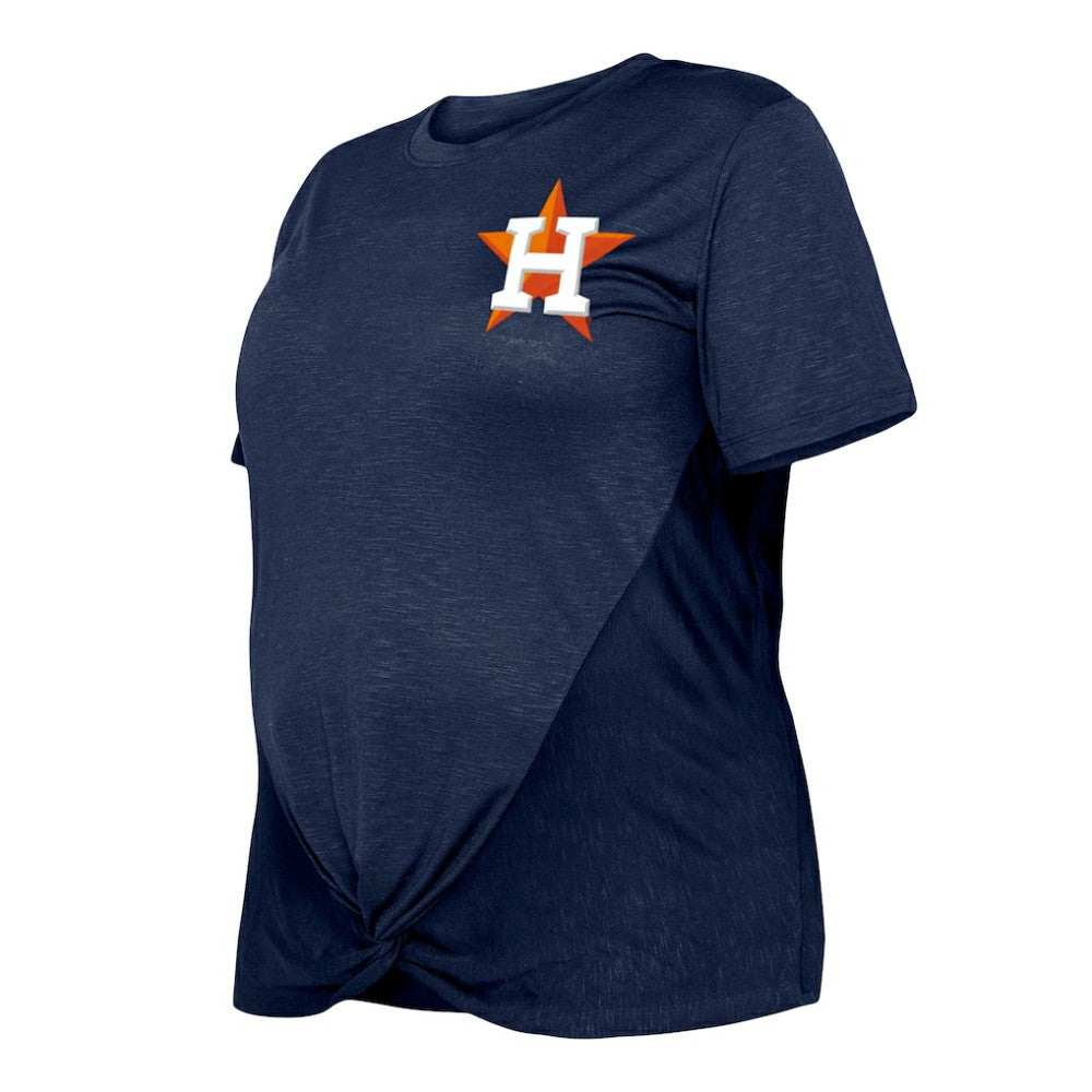 Houston Astros New Era Women's Plus Size Two-Hit Front Knot T-Shirt - Navy T-shirts