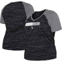 Chicago White Sox New Era Women's Plus Size Space Dye Raglan V-Neck T-Shirt - Black T-shirts