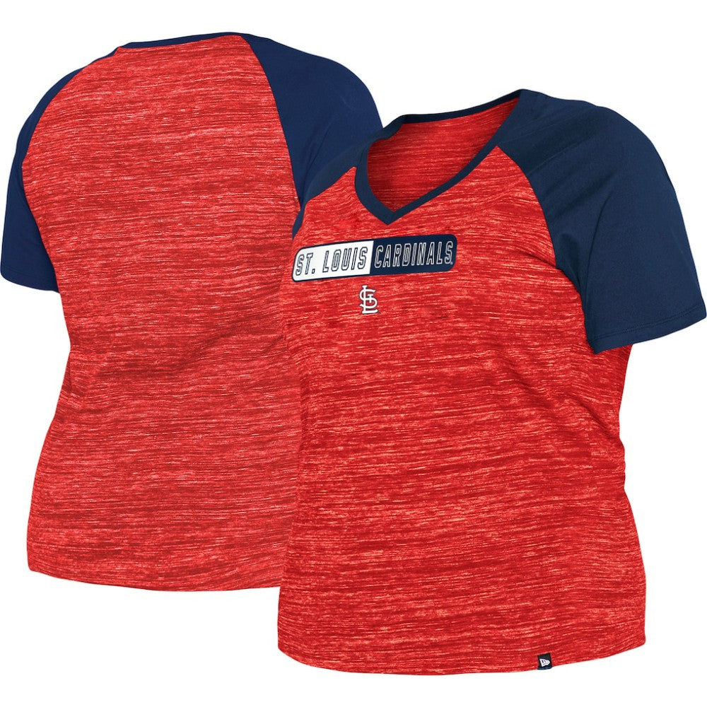 St. Louis Cardinals New Era Women's Plus Size Space Dye Raglan V-Neck T-Shirt - Red T-shirts