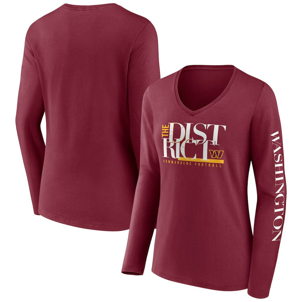 Washington Commanders Women's Hometown Sweep Long Sleeve V-Neck T-Shirt - Burgundy T-shirts