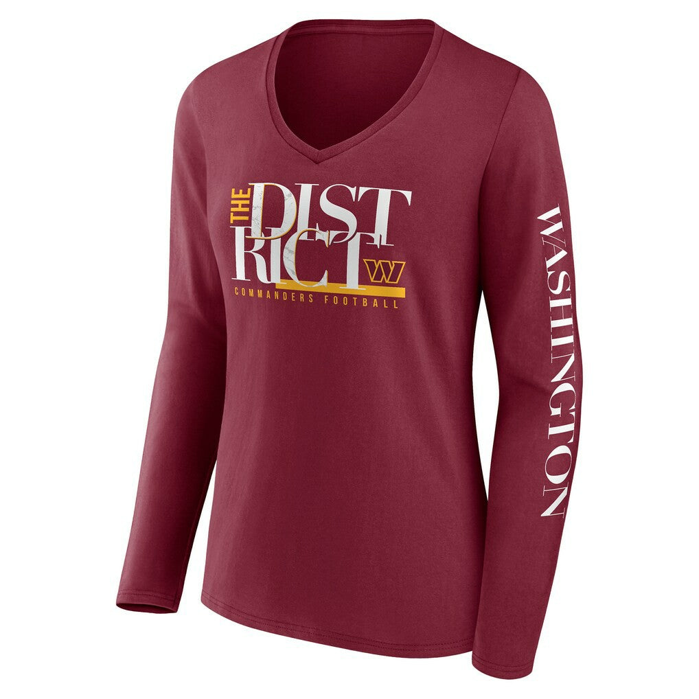 Washington Commanders Women's Hometown Sweep Long Sleeve V-Neck T-Shirt - Burgundy T-shirts
