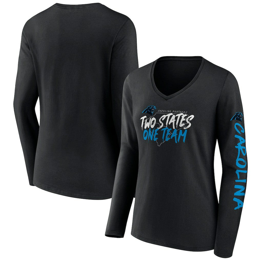 Carolina Panthers Women's Hometown Sweep Long Sleeve V-Neck T-Shirt - Black T-shirts