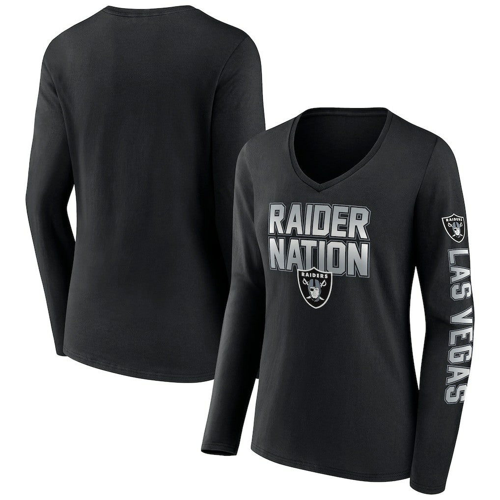 Las Vegas Raiders Women's Hometown Sweep Long Sleeve V-Neck T-Shirt - Black T-shirts