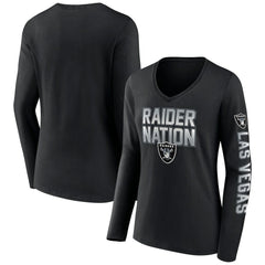 Las Vegas Raiders Women's Hometown Sweep Long Sleeve V-Neck T-Shirt - Black T-shirts