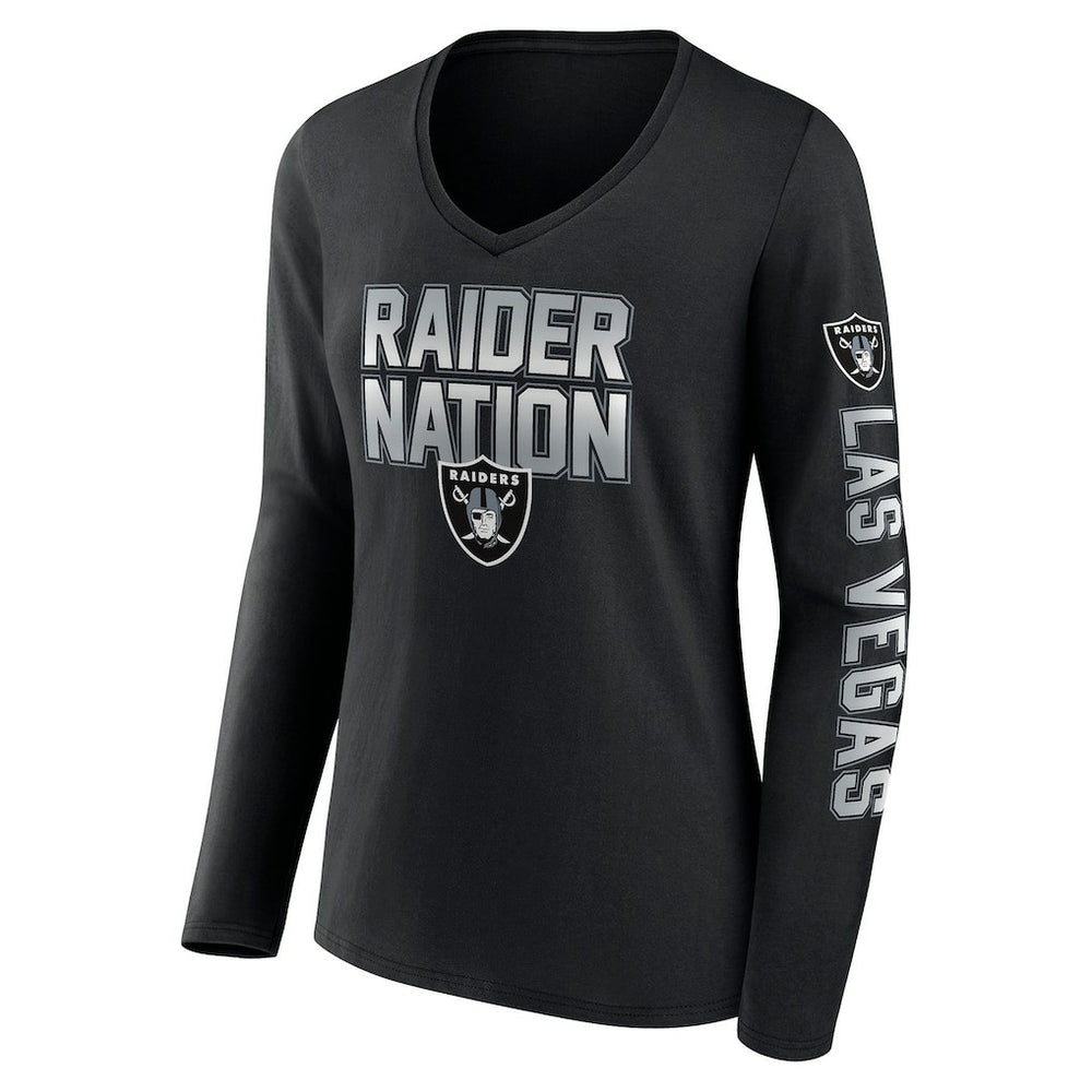 Las Vegas Raiders Women's Hometown Sweep Long Sleeve V-Neck T-Shirt - Black T-shirts