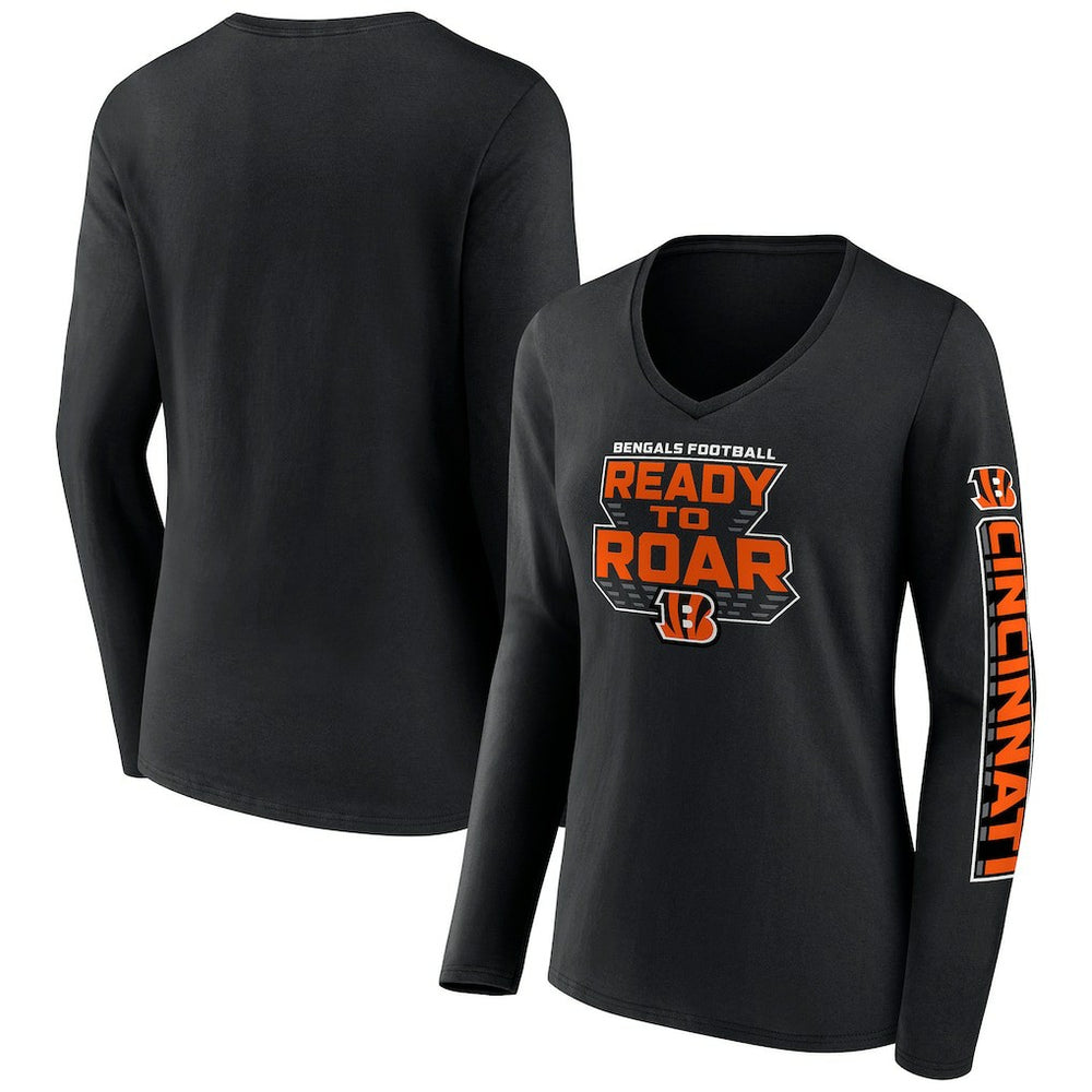 Cincinnati Bengals Women's Hometown Sweep Long Sleeve V-Neck T-Shirt - Black T-shirts