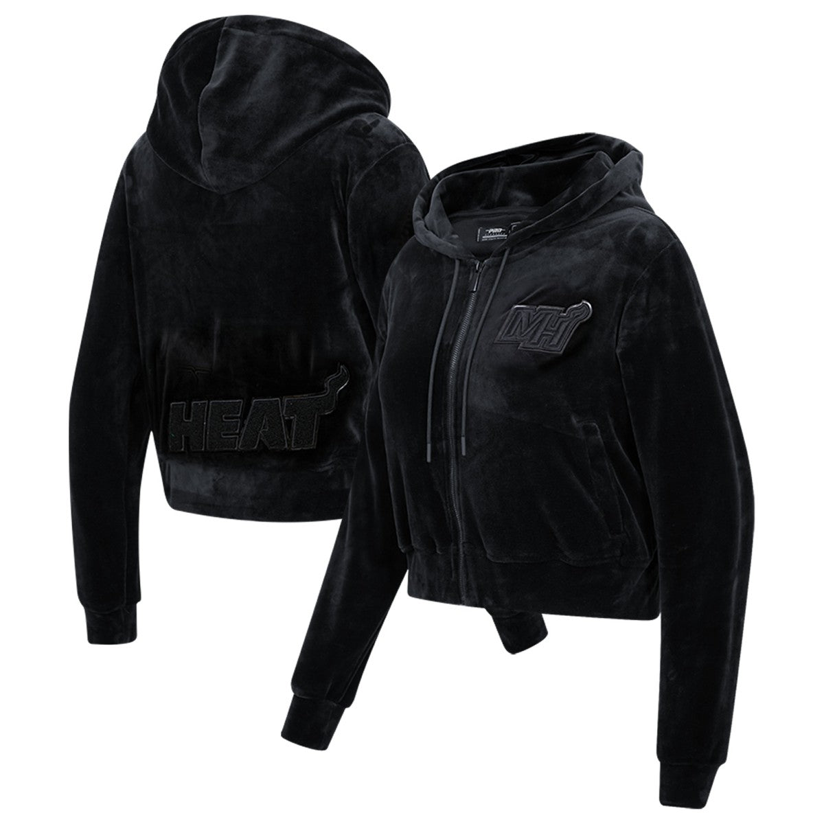 Miami Heat Pro Standard Women's Triple Black Velour Full-Zip Hoodie
