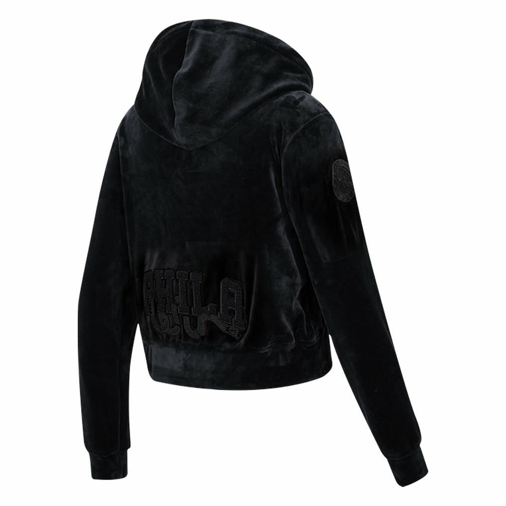 Philadelphia 76ers Pro Standard Women's Triple Black Velour Full-Zip Hoodie
