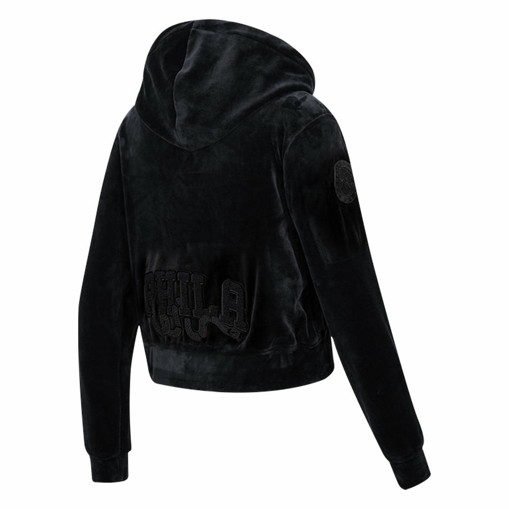 Philadelphia 76ers Pro Standard Women's Triple Black Velour Full-Zip Hoodie