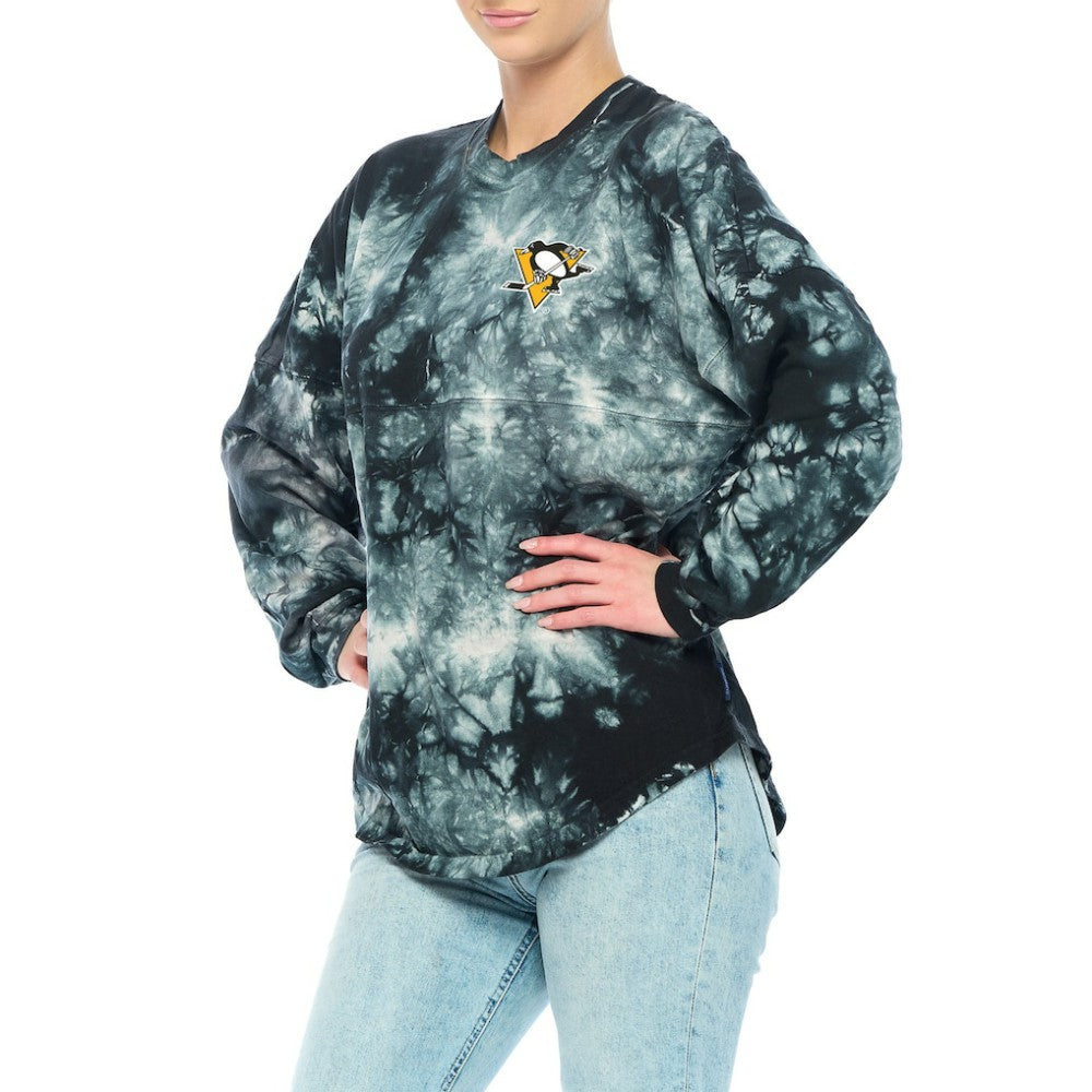 Pittsburgh Penguins Fanatics Women's Crystal-Dye Long Sleeve T-Shirt - Black | US 4998553