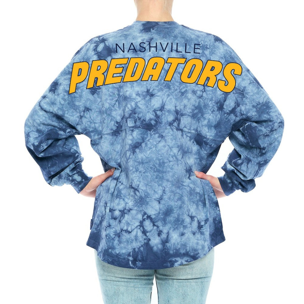 Nashville Predators Fanatics Women's Crystal-Dye Long Sleeve T-Shirt - Navy | US 4998559