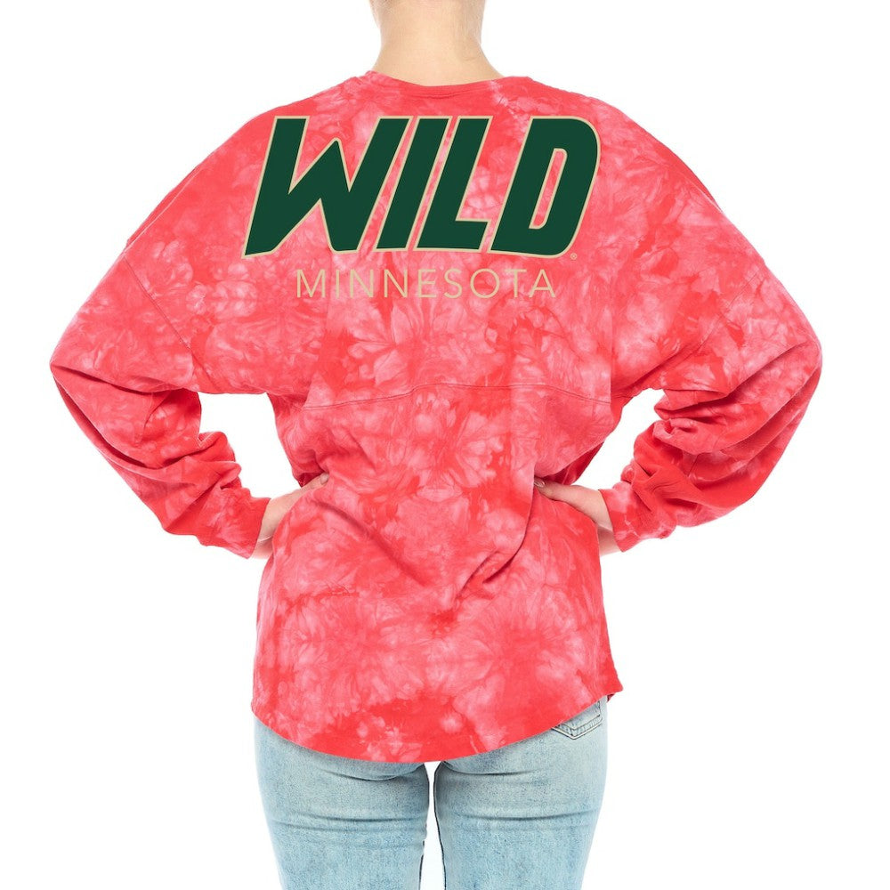 Minnesota Wild Fanatics Women's Crystal-Dye Long Sleeve T-Shirt - Red | US 4998570
