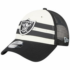 Las Vegas Raiders New Era Team Stripe Trucker 9FORTY Snapback Hat - Cream/Black Hats