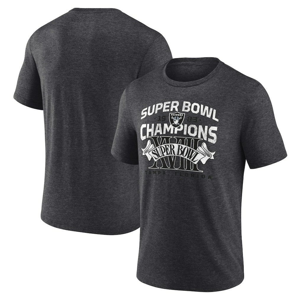 Las Vegas Raiders Hometown Old-Fashioned Super Bowl XVIII Champions Tri-Blend T-Shirt - Charcoal T-shirts