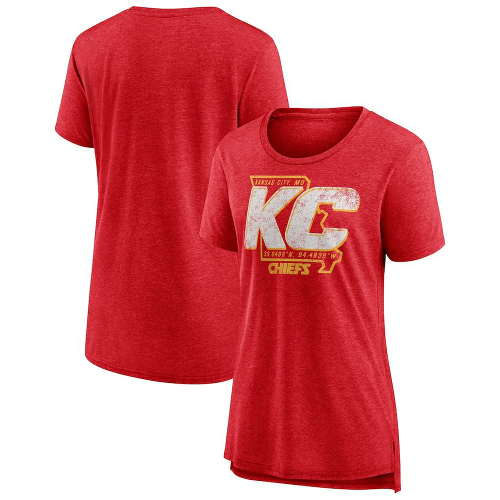 Kansas City Chiefs Women's Hometown First Down Tri-Blend T-Shirt - Heather Red T-shirts