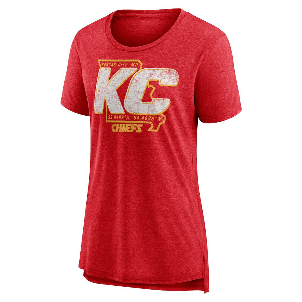 Kansas City Chiefs Women's Hometown First Down Tri-Blend T-Shirt - Heather Red T-shirts