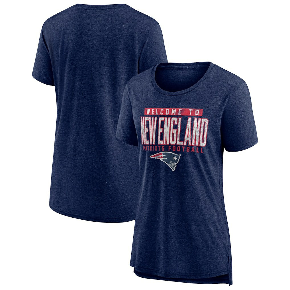 New England Patriots Women's Hometown First Down Tri-Blend T-Shirt - Heather Navy T-shirts