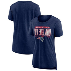 New England Patriots Women's Hometown First Down Tri-Blend T-Shirt - Heather Navy T-shirts