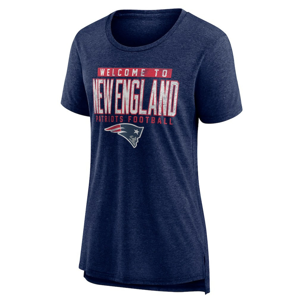 New England Patriots Women's Hometown First Down Tri-Blend T-Shirt - Heather Navy T-shirts