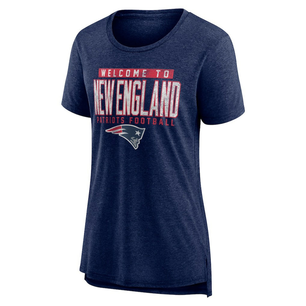 New England Patriots Women's Hometown First Down Tri-Blend T-Shirt - Heather Navy T-shirts