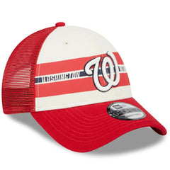 Washington Nationals New Era Team Stripe Trucker 9FORTY Snapback Hat - White/Red Hats